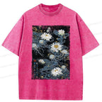 Japanese Zen Lotus Washed T-Shirt for Daily Wear