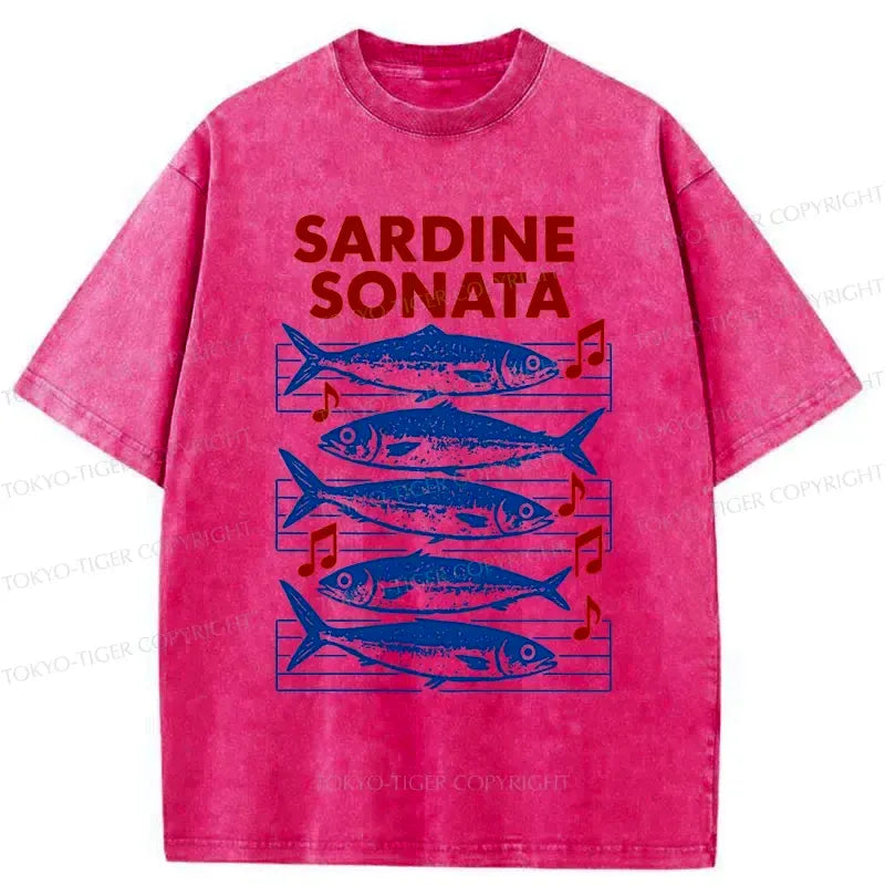 Kyoto-Lion Sardines Sheet Music Washed T-Shirt