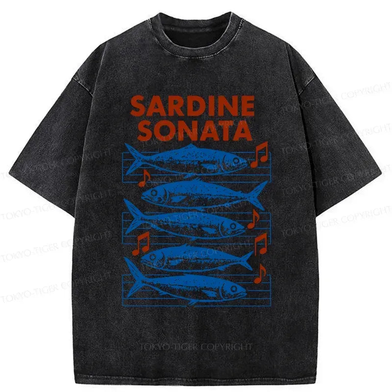 Kyoto-Lion Sardines Sheet Music Washed T-Shirt
