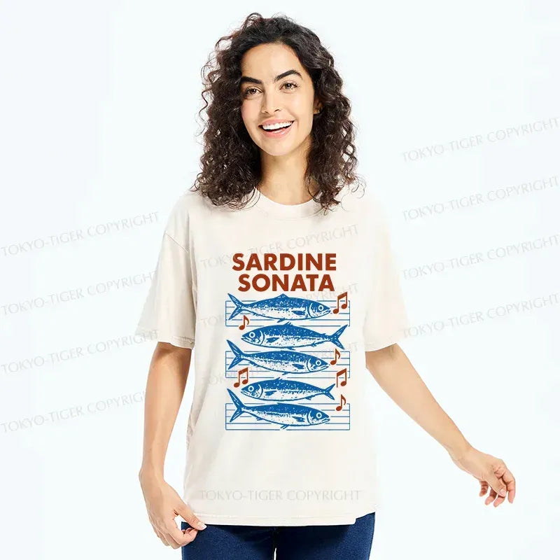 Kyoto-Lion Sardines Sheet Music Washed T-Shirt