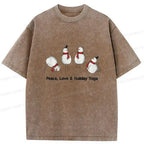 Kyoto-Lion Snowmen Doing Yoga Washed T-Shirt