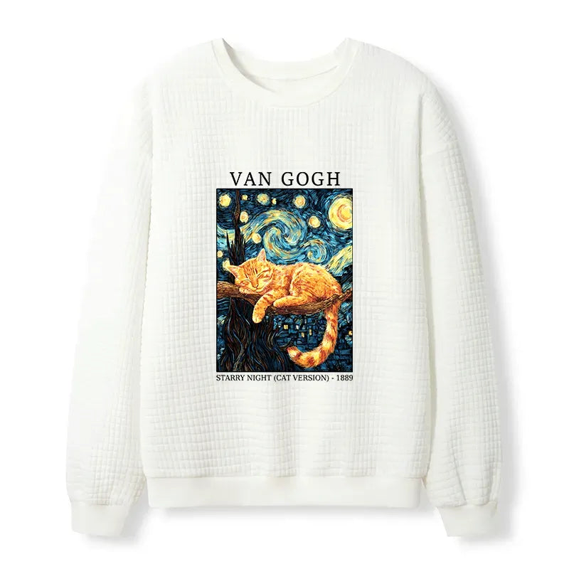 Starry Cat Waffle Sweatshirt Unisex Fit