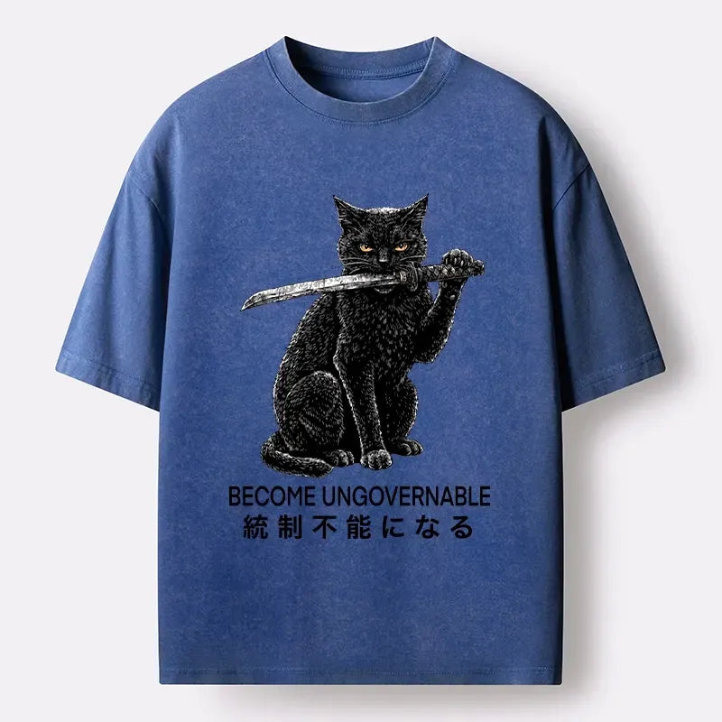 Kyoto-Lion Black Cat Chaos Mode On Washed T-Shirt