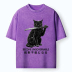 Japanese Black Cat Washed T-Shirt