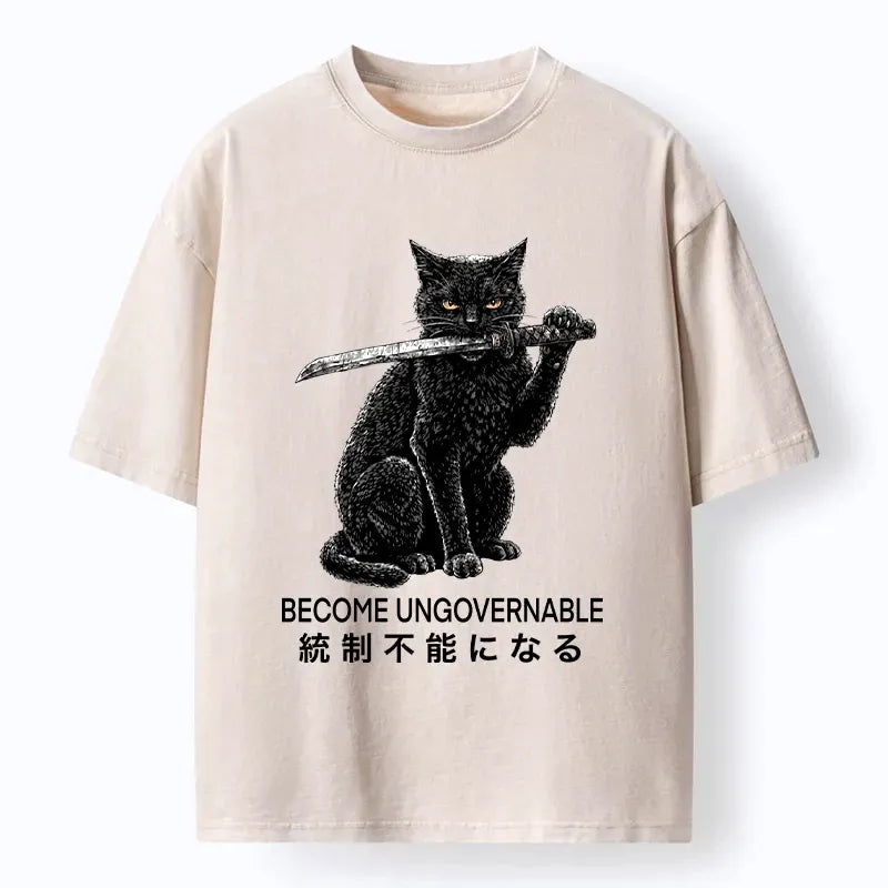 Kyoto-Lion Black Cat Chaos Mode On Washed T-Shirt