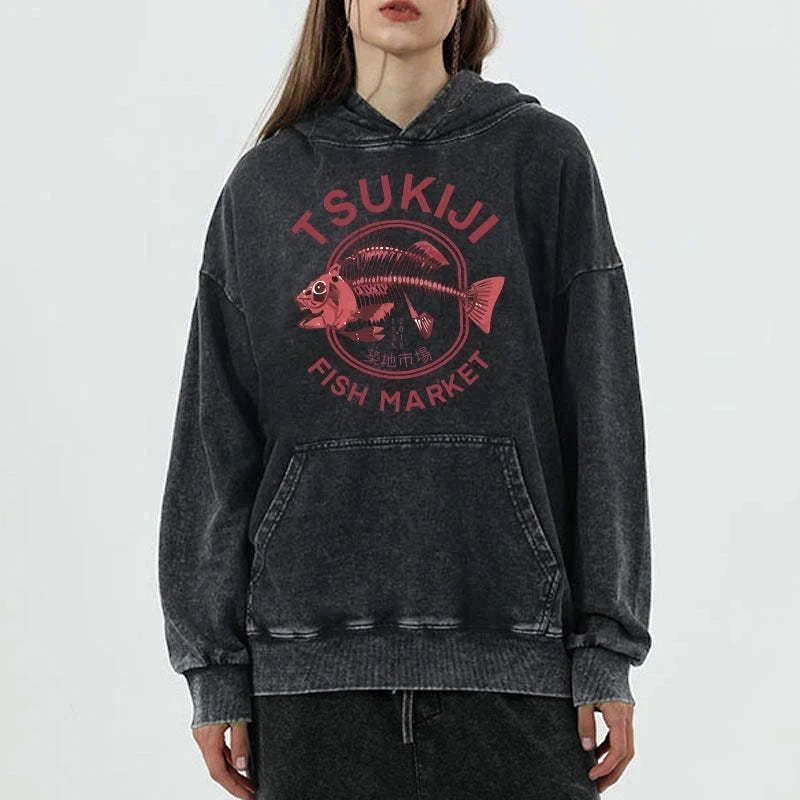 Kyoto-Lion Tokyo Tsukiji Fish Market Vintage Japan Washed Hoodie