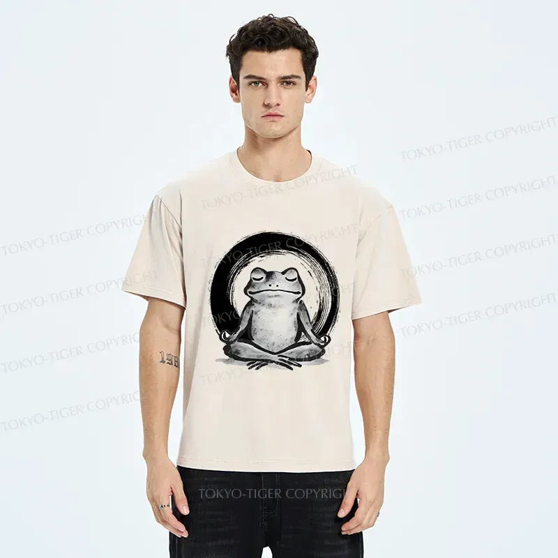 Kyoto-Lion Zen Frog Japan Washed T-Shirt