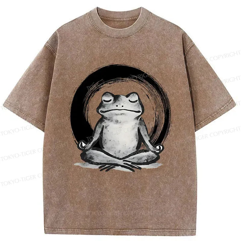 Kyoto-Lion Zen Frog Japan Washed T-Shirt