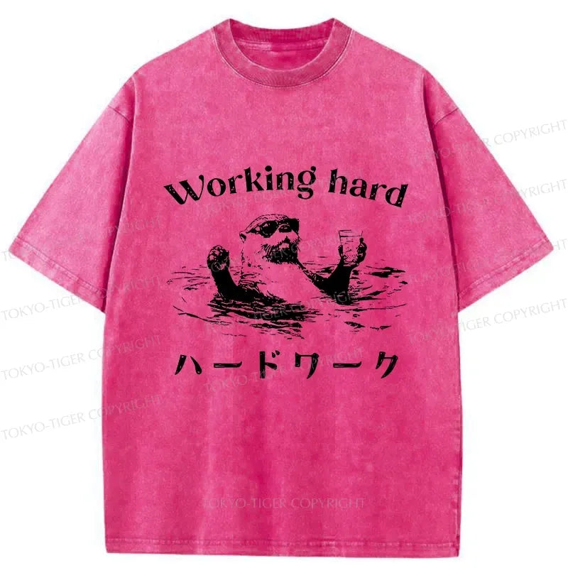 Kyoto-Lion Funny Working Hard Otter Washed T-Shirt