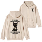 Kyoto-Lion Funny Cute Black Cat And Coffee Meme Washed Zip Hoodie