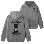 Kyoto-Lion Funny Cute Black Cat And Coffee Meme Washed Zip Hoodie
