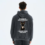 Kyoto-Lion Funny Cute Black Cat And Coffee Meme Washed Zip Hoodie