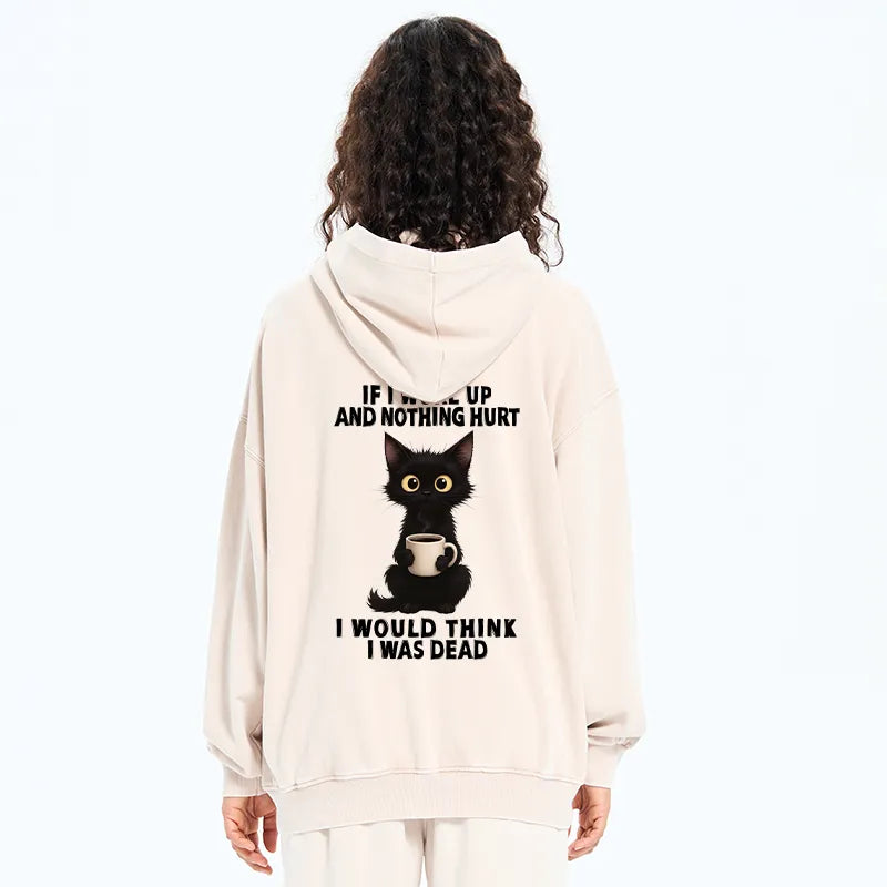 Kyoto-Lion Funny Cute Black Cat And Coffee Meme Washed Zip Hoodie