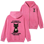 Kyoto-Lion Funny Cute Black Cat And Coffee Meme Washed Zip Hoodie