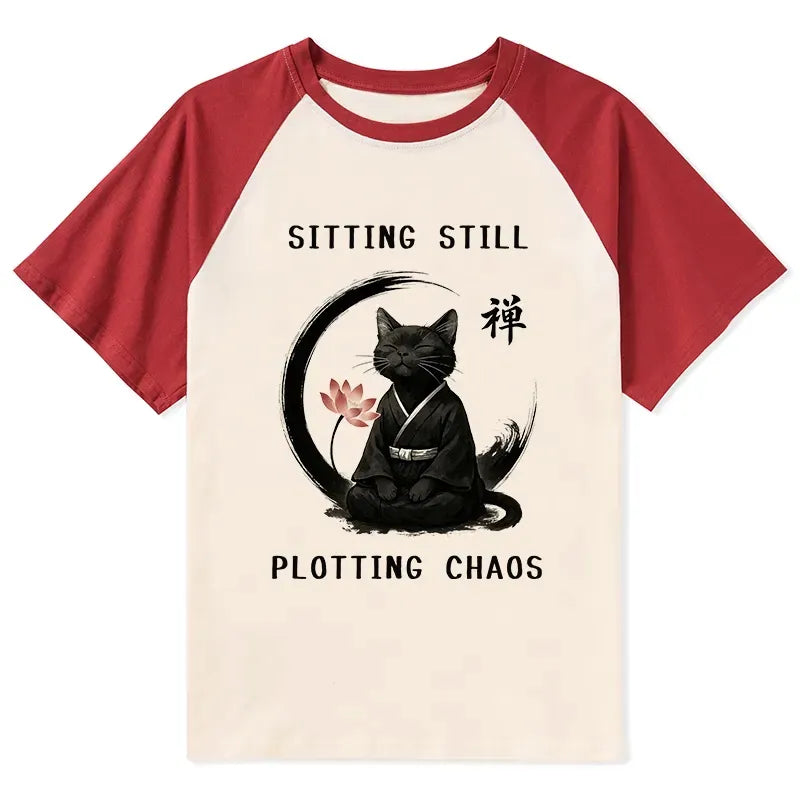 Japanese Zen Cat Raglan T-shirt