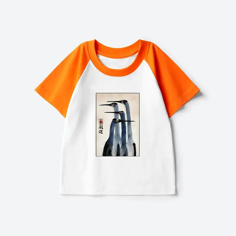 Kyoto-Lion Retro Sandhill Crane Kids Raglan T-shirt