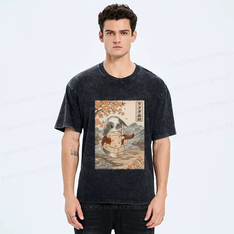 Kyoto-Lion Ukiyoe Rabbit serves tea Poster Washed T-Shirt