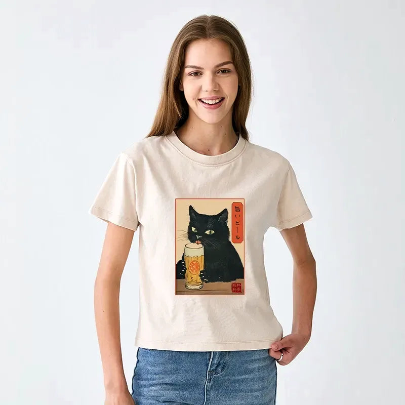 Women's Vintage Cat T-shirt For Summer