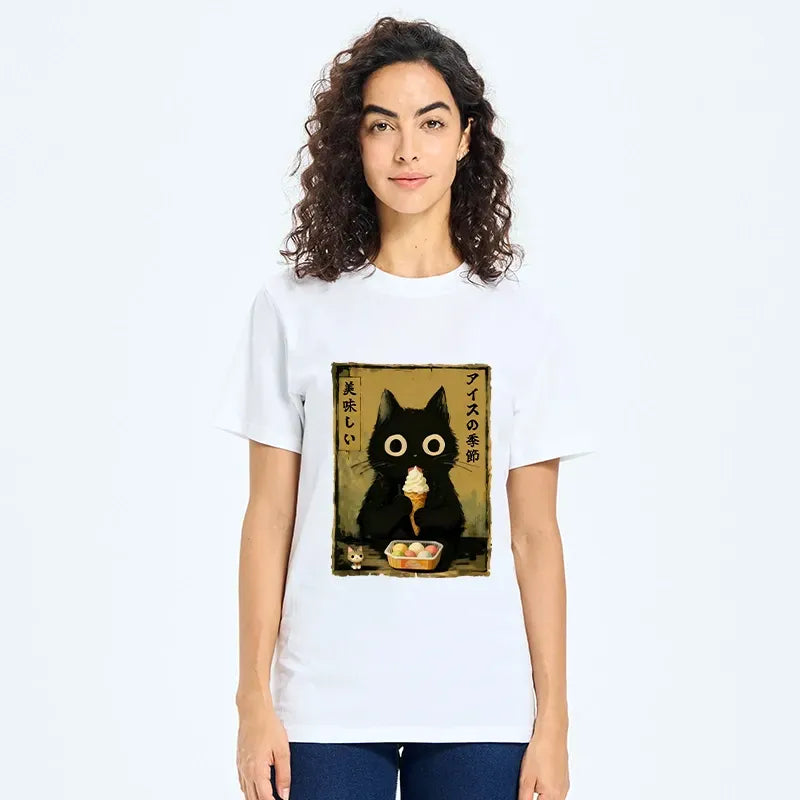 Japanese Black Cat Ice Cream Tee