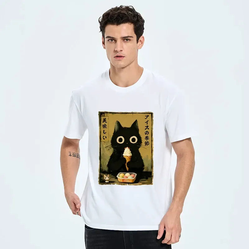 Kyoto-Lion Black Cat Loves Ice Cream Classic T-Shirt