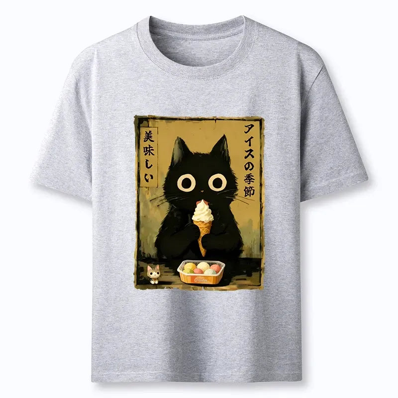 Kyoto-Lion Black Cat Loves Ice Cream Classic T-Shirt