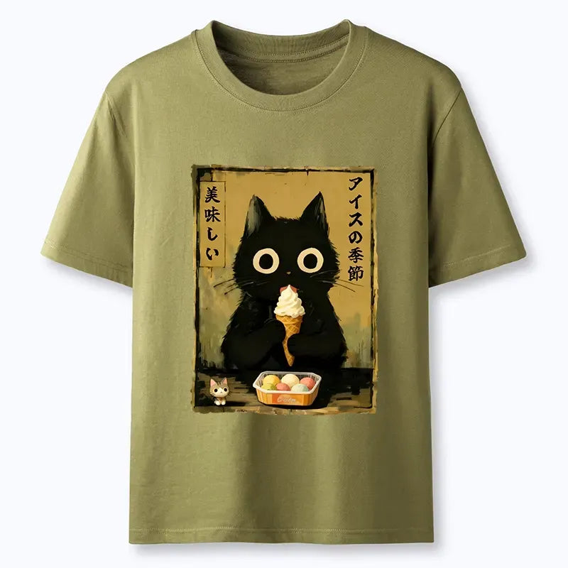 Kyoto-Lion Black Cat Loves Ice Cream Classic T-Shirt
