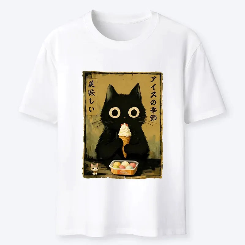 Japanese Black Cat Ice Cream Tee