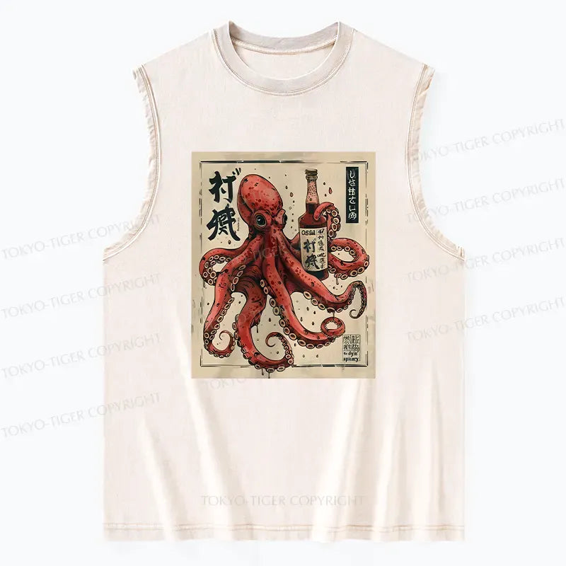 japanese octopus washed tank top