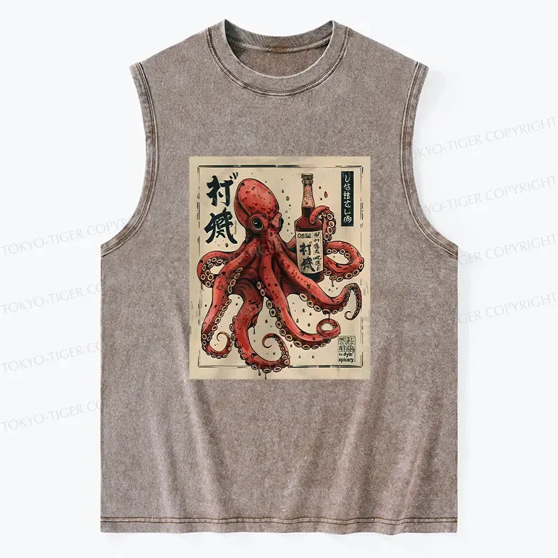 japanese octopus washed tank top