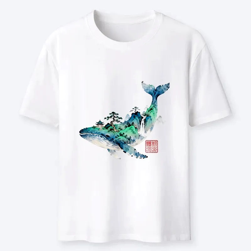 Kyoto-Lion Whale Ink Painting Landscape Classic T-Shirt