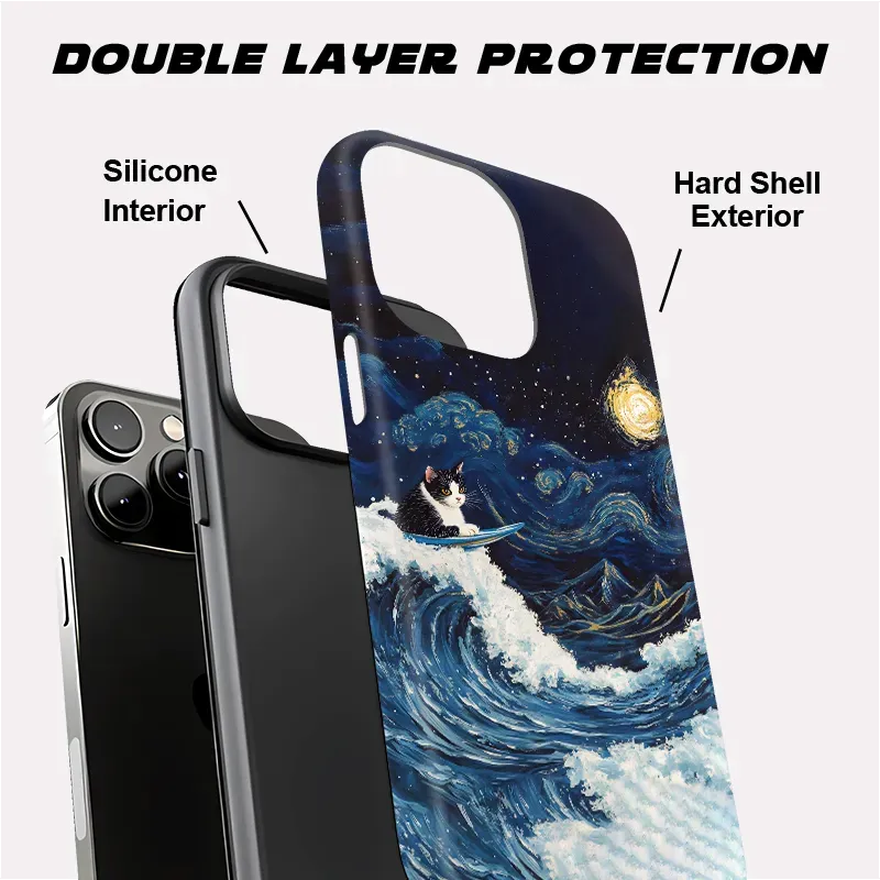 Japanese wave cat phone case