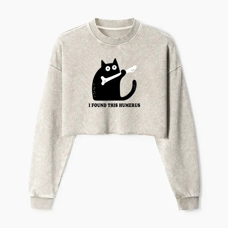 Kyoto-Lion Cat Found This Humerus Washed Crop Sweatshirt