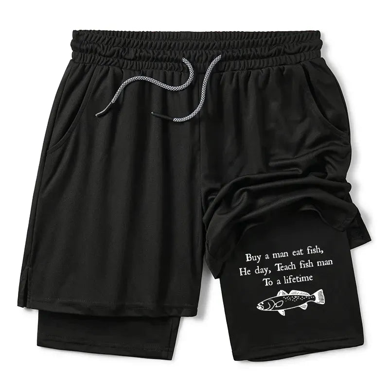 Funny Man Eat Fish Meme Training Shorts