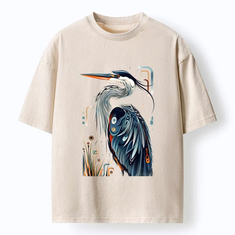 Kyoto-Lion Stylish Blue Heron Washed T-Shirt