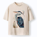 Kyoto-Lion Stylish Blue Heron Washed T-Shirt