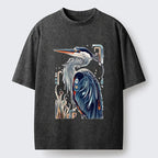 Kyoto-Lion Stylish Blue Heron Washed T-Shirt