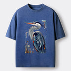 Kyoto-Lion Stylish Blue Heron Washed T-Shirt