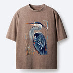 Kyoto-Lion Stylish Blue Heron Washed T-Shirt