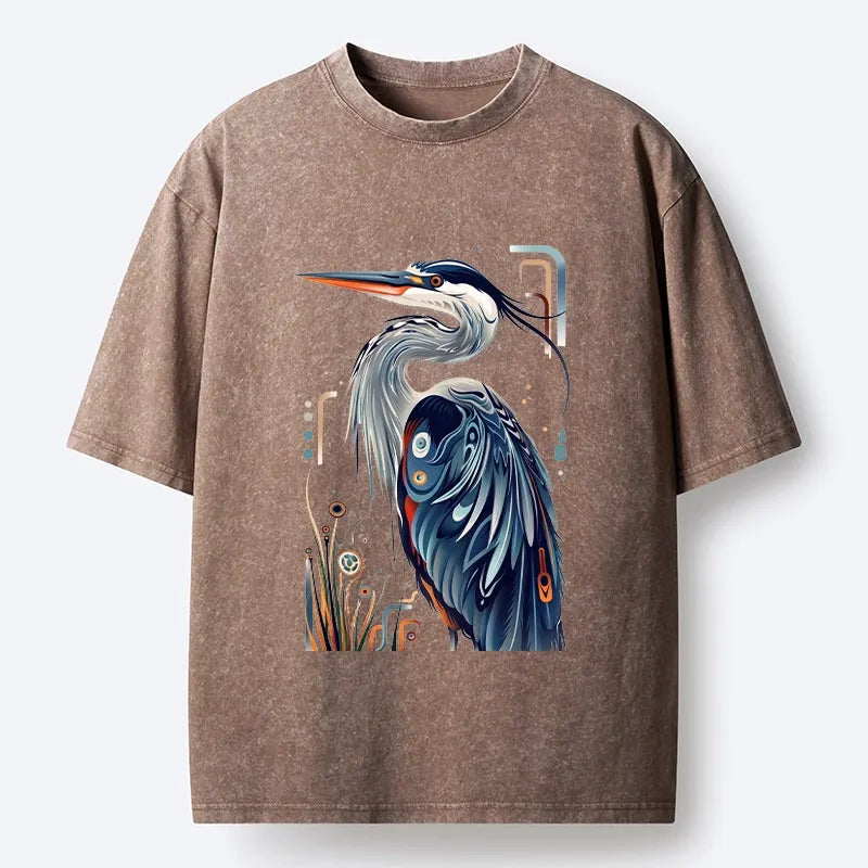 Kyoto-Lion Stylish Blue Heron Washed T-Shirt