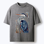 Kyoto-Lion Stylish Blue Heron Washed T-Shirt