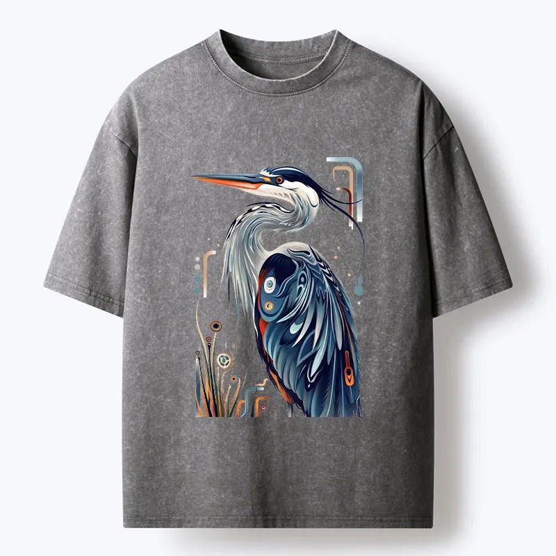 Kyoto-Lion Stylish Blue Heron Washed T-Shirt