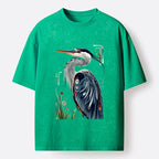 Kyoto-Lion Stylish Blue Heron Washed T-Shirt