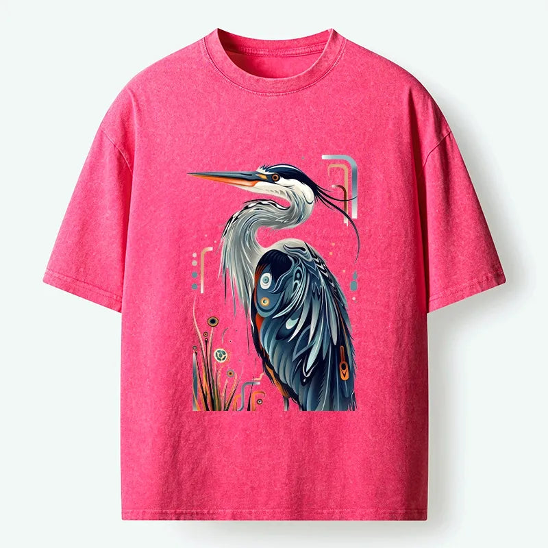 Kyoto-Lion Stylish Blue Heron Washed T-Shirt
