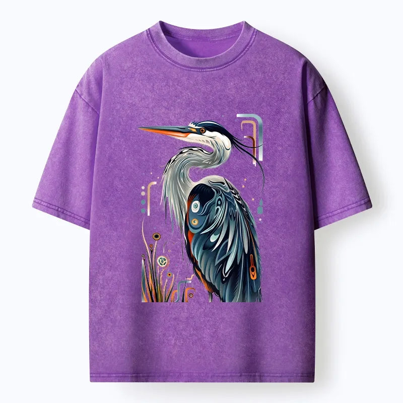 Kyoto-Lion Stylish Blue Heron Washed T-Shirt