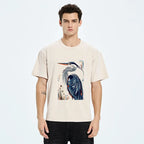 Kyoto-Lion Stylish Blue Heron Washed T-Shirt