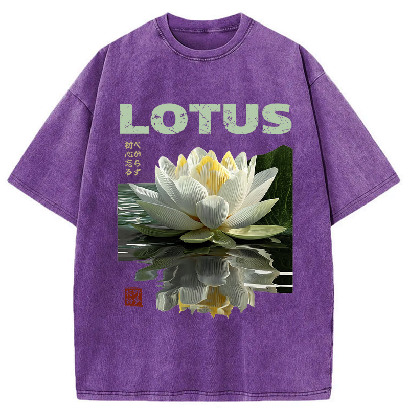 Kyoto-Lion Zen Lotus Poster Washed T-Shirt