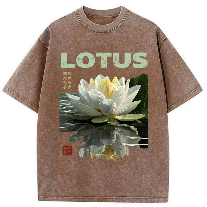 Kyoto-Lion Zen Lotus Poster Washed T-Shirt