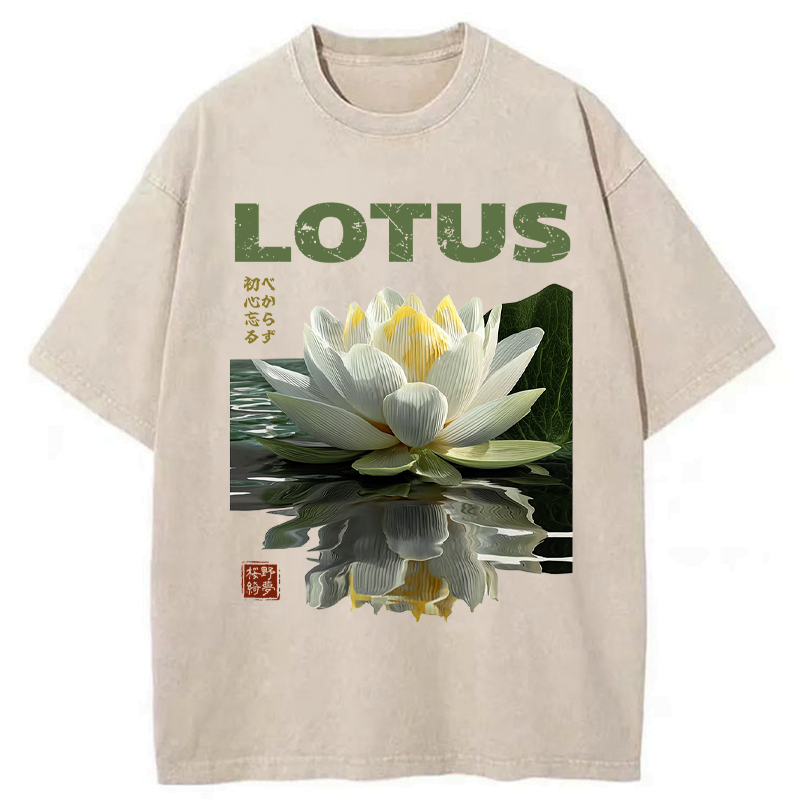 Kyoto-Lion Zen Lotus Poster Washed T-Shirt