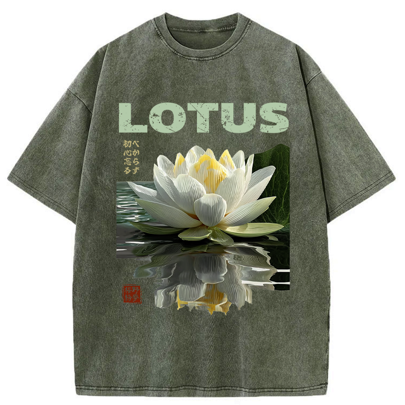 Kyoto-Lion Zen Lotus Poster Washed T-Shirt