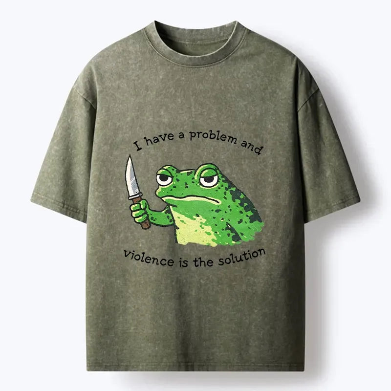 Knife Frog Washed T-Shirt for Streetwear